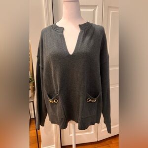 Loft heathered horsebit pocket sweater | Large | grey